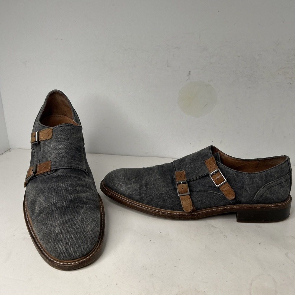 DONALD J PLINER ZANDE Shoes With Double Monk Leather StrapsGray Denim. Sz 11.5